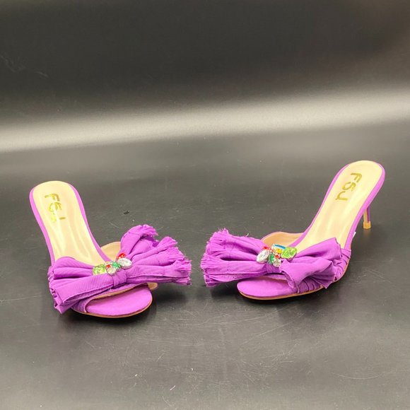 FSJ purple peep toe kitten low heels slip on mules sandals pumps shoes - Picture 2 of 8